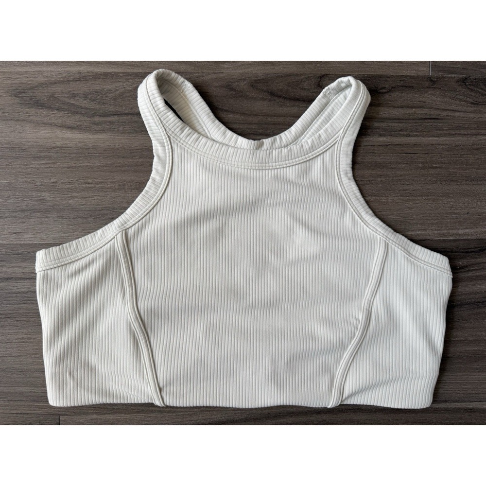 Lululemon Shirt Women Beige Ribbed High Neck Yoga Sports Bra Soft Nulu Size 14